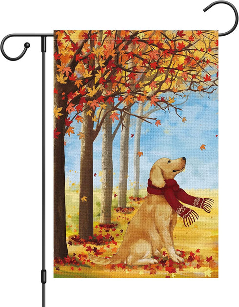 Louise Maelys Fall Welcome Garden Flag 12x18 Double Sided, Small Burlap Autumn Golden Retriever Dog Garden Flag Maple Leaves Fall Thanksgiving Out...