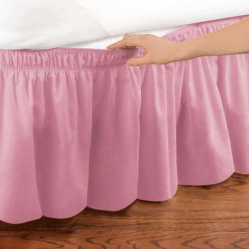 Collections Etc Wrap Around Bed Skirt, Easy Fit Elastic Dust Ruffle, Rose, Queen/King...