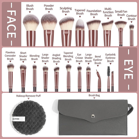 Travel Makeup Brush Set 18 Pcs Professional Makeup Brushes with Case & Makeup Remover Pads Premium Synthetic Travel Brush Set Eyeshadow Foundation...