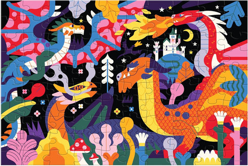 Mudpuppy Dragons – 100 Piece Glow in The Dark Puzzle with Bold Scene of Fire Breathing Dragons and Hidden Puzzle Details in The Dark for Children ...