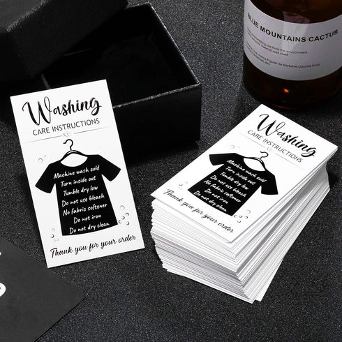 Zonon 100 Pieces Black T-Shirt Washing Instructions Cards Shirt Care Instructions Cards with Shirt Graphic Customer Direction Cards Clothing Packa...