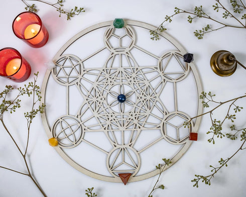 Fourth Level MFG 12" Platonic Solids, Sacred Geometry Wood Wall Art, Universe Elements Symbol, Zen Home Decoration for Yoga and Meditation, Good E...