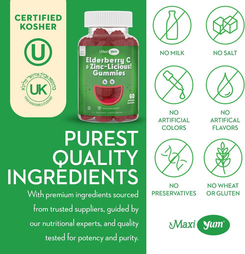 Elderberry Zinc Gummies - Organic Sambucus Elderberry Gummies with Zinc and Vitamin C - Vegan Immune Support for Adults and Kids - Chewable Elderb...