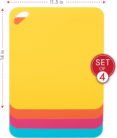 Dexas Heavy Duty Cutting Board Grippmat, Flexible Cutting Boards for Kitchen, Set of 4, Non Slip Plastic Board Cutting Mat 11.5 by 14 inches, Brig...