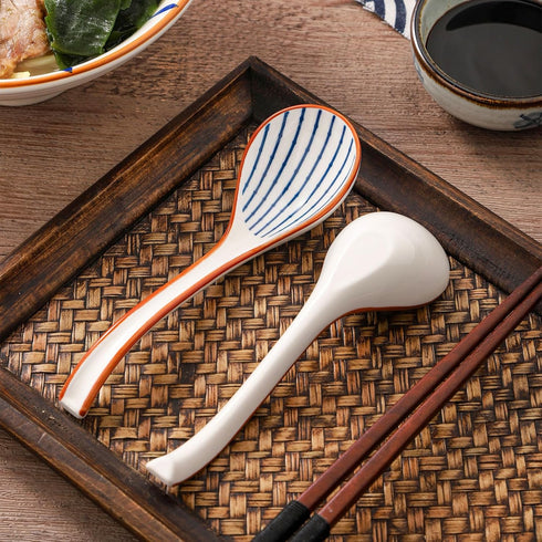 WHJY Asian Soup Spoon, Ceramic Ramen Spoon, Ramen Soup Spoon, Chinese Ceramic Spoons, Miso Soup Spoons Dumpling - Set of 4 Fish...