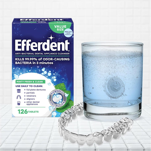 Efferdent Denture Cleaner Minty Fresh & Clean, Retainer Cleaning Tablets for Aligners, Dentures, and Dental Appliances, 90 Count...