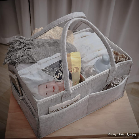Runsabay. Nursery Basket-Baby Diaper Caddy Organizer for Changing Table-Portable Holder Tote Bag-Car Organizer with Removable Divider-Best Shower ...