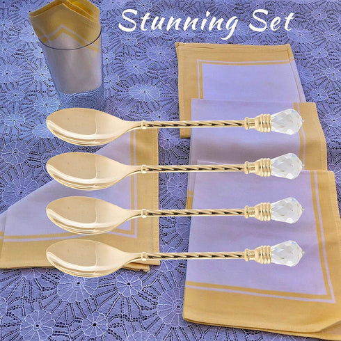 Matashi 24K Gold Plated Crystal Topped Dessert Spoon for Dinner Party Great for Testing Sampling Appetizers Corporate Gifts Christmas Mother's Day...