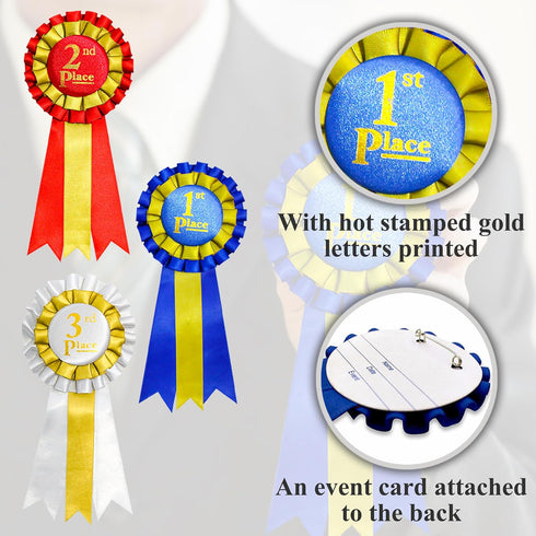 Premium Award Ribbons Blue,Red,White - 1st, 2nd, 3rd Place - 1 Set (3 Ribbons) - First Second Third Place Winner Ribbons...