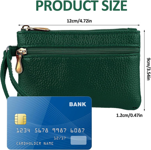 Women's Leather Coin Purse, Small Coin Purse for Women, Small Zipper Coin Purse with Double Zipper Detachable Wrist Strap Coin Purse for Women Coi...