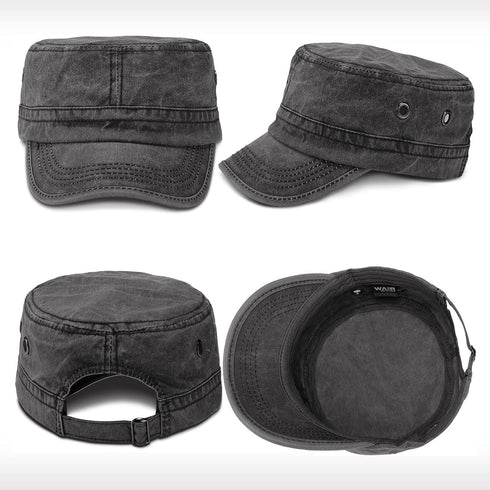 Geyoga Army Cap 2 Pieces Cadet Military Hat for Men Women Washed Cotton Flat Top Cap Unisex Outdoor Sports Casual Sun Hat...