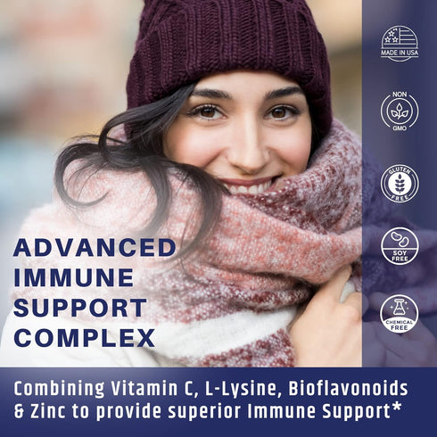 Vitamin C 1000mg Complex with L-Lysine 500mg, Zinc 12mg, Bioflavonoids 300mg. Doctor Formulated Magnesium Stearate Free Supplements for Healthy Im...