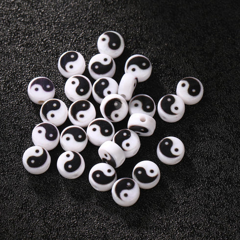 200pcs 7mm Yin Yang Tai Chi Acrylic Beads for Jewelry Making, Spacer Beads for DIY Bracelet Craft Making Supplies (7mm)...