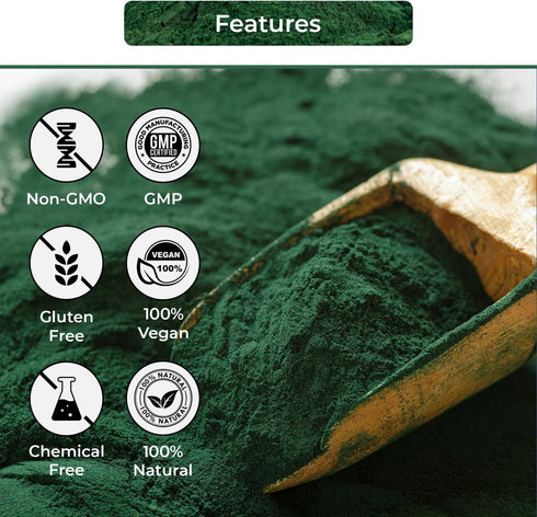 USDA Organic Spirulina Powder for Juice and Smoothy Mix; 100% Natural and Gluten Free, with High Protein, Vitamins, Antioxidants and Minerals (12 ...