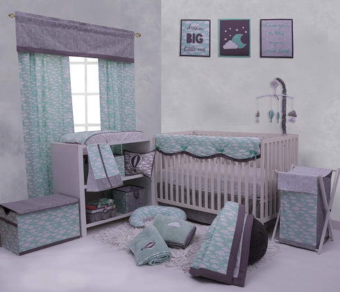 Bacati Clouds in The City Clouds Quilted Changing Pad Cover, Mint/Grey...