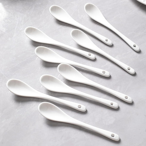 6PCS Porcelain White Coffee Spoons Espresso Spoons Tea Sauce and Desserts Ceramic Spoons...