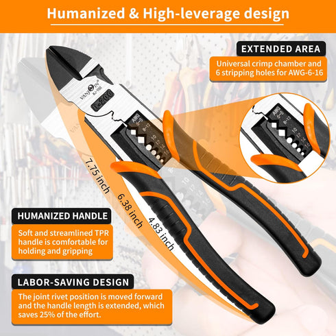 8 inch Wire Cutters, 4-in-1 High Leverage Wire Diagonal Cutting Pliers with Wire Stripper Crimper, Heavy Duty Side-Cutting Pliers, Multi-function ...