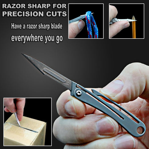 Titanium Keychain Knife & 10 Replaceable Razor Blades, Mini Folding Scalpel Pocket Knife Box Cutter Hobby Knife...
