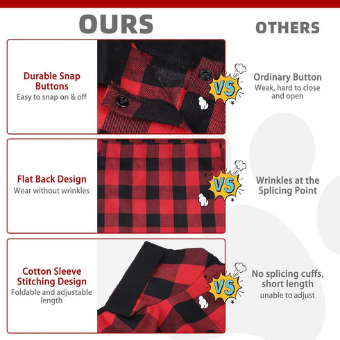 KOOLTAIL Dog Shirt, Red Buffalo Plaid Pet Shirts, Black Color Clash Cute Dog Apparel Clothes Suitable for All Seasons, Comfortable Dog T-shirt for...