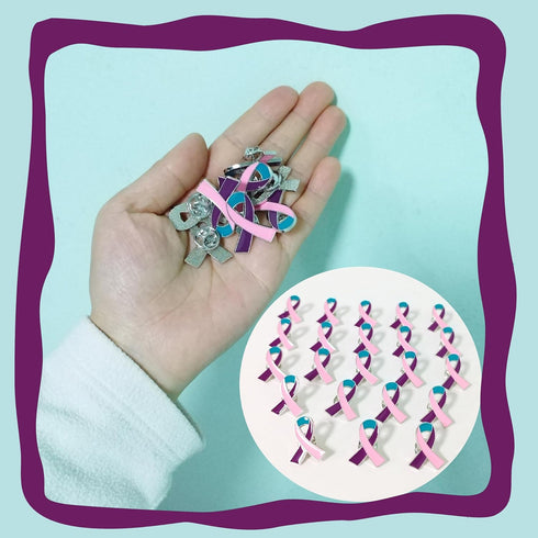 50 Pcs Pink Purple Teal Ribbon Pins Thyroid Cancer Awareness Enamel Lapel Brooch Cancer Awareness Products...