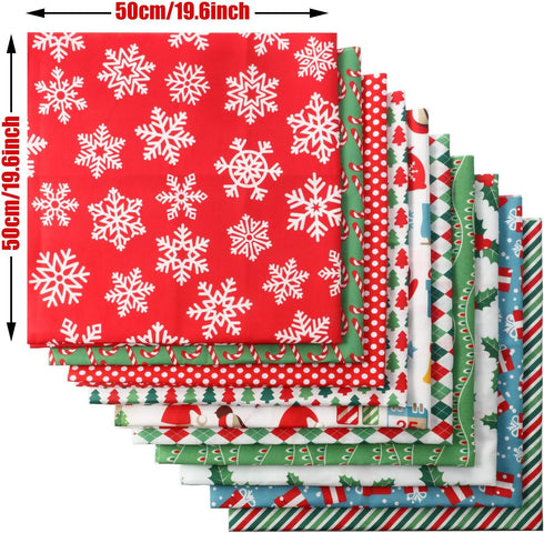 10 Pieces Christmas Cotton Fabric Squares Precut Quilting Fabric Patchwork Christmas Snowflake Print Red Green Fabric for Xmas Sewing Crafting DIY...