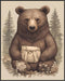 Posterizer 1 pcs- Grizzly bear with a white bag sitting on flowers-Art for Animal Lovers-Abstract & Modern Art- Gift for Men Women Teens-Decor fo...