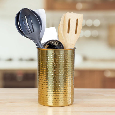 Darware Hammered Gold Kitchen Utensil Holder / 7-Inch Tool Caddy, Store All Your Wooden Spoons, Spatulas, & More...
