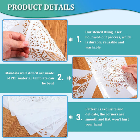 12 Pieces Large Mandala Stencil Reusable Mandala Painting Templates 8.3 x 11.7 Inch Floral Design Drawing Craft Stencil for DIY Wall, Tile, Furnit...