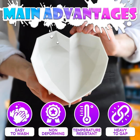 Breakable Heart Mold – Flexible Heart Molds Silicone for Baking & Freezing, Heat-Resistant Cake Mold (7.3"x6.5"x2.2") – Easy Demolding, Designed f...