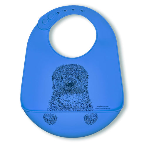 modern-twist Bucket-Bib 100% Food-Grade Silicone, Waterproof and Reusable, Curious Otter – Sea Blue...