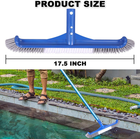 Professional Swimming Pool Wall & Tile Brush,17.5" Curved Edge Heavy Duty Head Designed for Cleans Walls, Tiles & Floors, Premium Nylon Bristles w...
