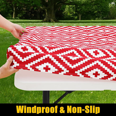 smiry Rectangle Picnic Table Cloth, Waterproof Elastic Fitted Outdoor Tablecloths for 4 Foot Tables, Wipeable Flannel Backed Vinyl Table Cover for...