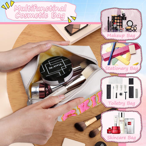 Preppy Skincare Bag, Skin Patch Makeup Bag for Daily Use, Premium Waterproof PU Leather Cosmetic Bag for Teen Girls & Women, Travel Organizer Cute...