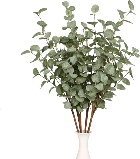 6 Pcs 27'' Eucalyptus Stems Greenery Stems Eucalyptus Leaf Spray in Green Silk Plastic Plants Floral Artificial Plants for Home Party Wedding Deco...