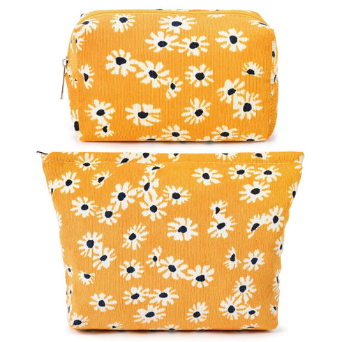 2 Pieces Little Flower Makeup Bag Large Cosmetic Bag Capacity Canvas Travel Toiletry Bag Organizer Cute Makeup Brushes Aesthetic Accessories Stora...