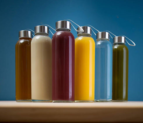 Epica glass bottles with lids – 18oz glass water bottles, reusable juice bottle with lids for storing juices, reusable water bottle durable set of...