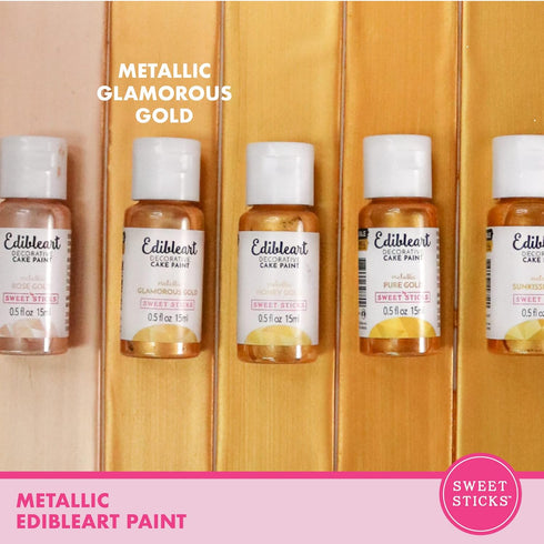 Sweet Sticks Edible Art Decorative Cake Paint 1.7 Ounce (50 Milliliters), Metallic Glamorous Gold...