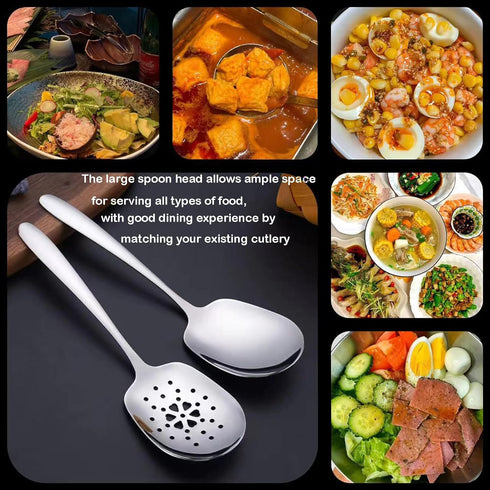 X-Large Serving Spoons Set, 9.8 Inch Slotted Spoon and Serving Spoon, 18/8 Stainless Steel Cooking Spoon, Mixing Spoon, Buffet Serving Utensils, P...