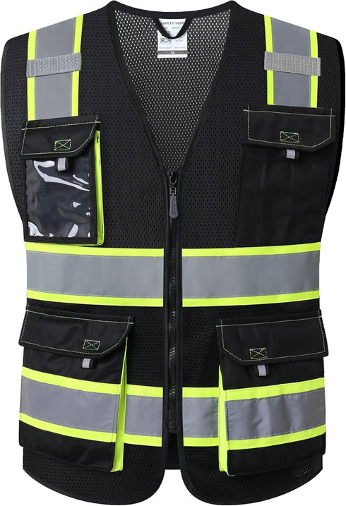 JKSafety Hi Vis Reflective Safety Vests for Men Women High Visibility Vest with Pockets Mesh Fabric Construction Safety Apparel Neon Vest for Work...