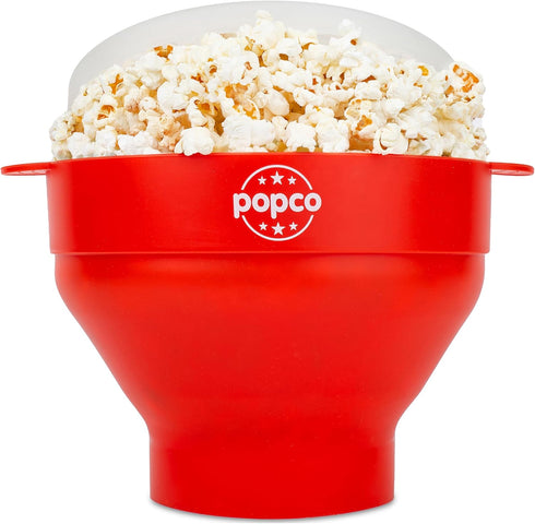 POPCO Microwave Popcorn Bowl - Silicone Snack Popcorn Popper with Handles - Collapsible Design, 2.3" Height When Folded -Dishwasher Safe Bowl for ...