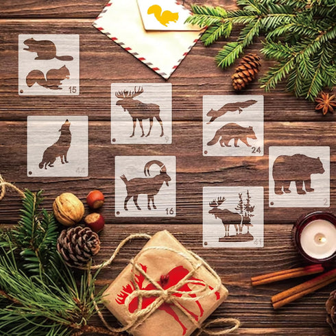45pcs Forest Animals Stencils for Painting on Wood Wilderness Tree Stencils Paint Wildlife Burning Patterns Bears Deers Template on Art Craft Canv...