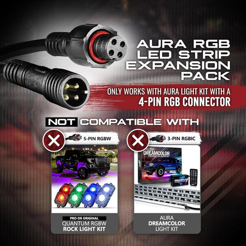 OPT7 Aura Single Row Expansion Pack - 2pc 12” RGB Multicolor LED Strips w/Splitters and Extension Wires for Interior, Wheel Well, Grille, Motorcyc...