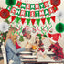 Fecedy Merry Christmas Hanging Paper Banner Triangle Bunting Paper Flower Fan Swirl Streamers&Christmas Tree Santa Claus Banner for Merry Christma...