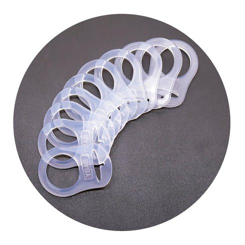 10 Clean Food Grade Transparent Silicone Adapter Rings Holder for Button Style Maam Dummy Baby Pacifier Soother Teething Ribbon Clip...