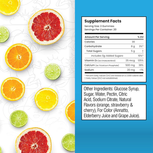 Calcium Gummies for Bone and Muscle Support - Vitamin D3 Calcium Supplements for Kids and Adults - 40 Gummies...