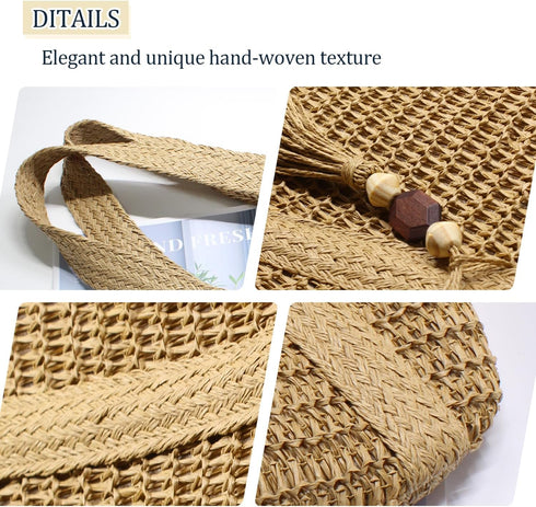 Straw Beach Bag for Women Woven Structured Tote Bag Summer Shoulder Handbags...