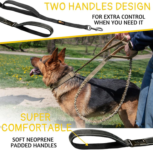 Heavy Duty Bungee Dog Leash 6 ft - 7.5 ft for Large and Medium Dogs | No Pull, Reflective, Tactical Dog Leash | Soft Neoprene Padded Double Handle...