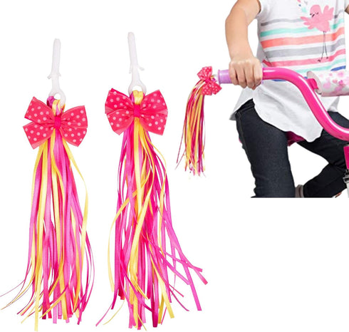 Bike Handlebar Streamers (2 pk) -Girls Bicycle Scooter Bow Design- Easy Attachment to Cycle's Handlebars & Fits Most Bikes -Cute Pink and Yellow -...