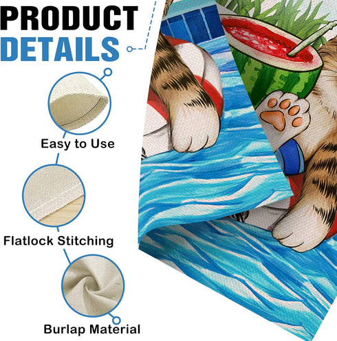 Hello Summer Cat Watermelon Beach Coastal Decorative Garden Flag, Ocean Nautical Yard Outside Decoration Outdoor Small Decor 12x18...