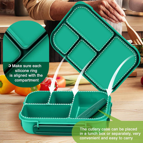 Bento Box Adult Lunch Box,Kids Child Lunch Box-Leak-Proof Bento Box with Utensil,Lunch Containers for Adults Men Women with 4 Compartments,Microwa...